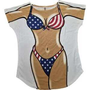 Vintage 90s Body Dreams Womens American Flag Bikini Lady T-Shirt Top Women's OS